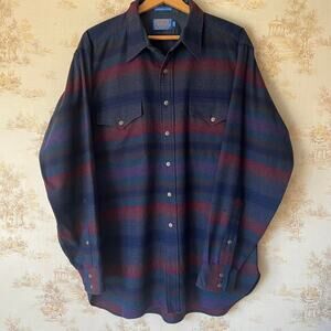Vintage 70s Pendleton Western Flannel | Striped Wool | XL Long | Has Pinholes